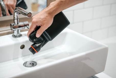 using chemical drain cleaner in a sink